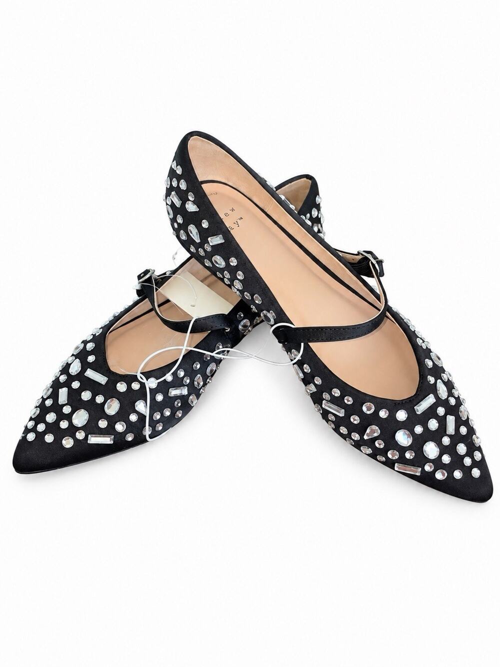 A New Day Shoes Womens 6.5 Gabriella Black Rhinestone Mary Jane Point Toe Flat